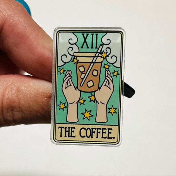 Handmade Accessories - The coffee tarot card acrylic pin - astrology, coffee, Starbucks, crystal